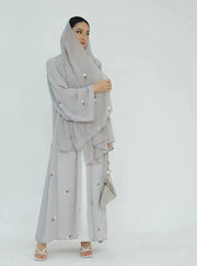 Floral Embroidery Abayas with Hijab 2-Piece Set