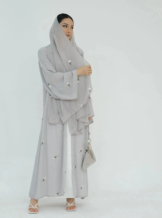 Floral Embroidery Abayas with Hijab 2-Piece Set