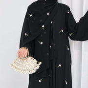 Floral Embroidery Abayas with Hijab 2-Piece Set