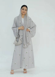 Floral Embroidery Abayas with Hijab 2-Piece Set