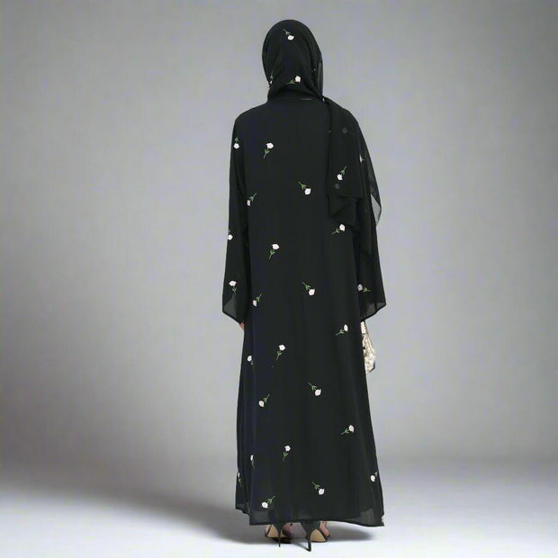 Floral Embroidery Abayas with Hijab 2-Piece Set
