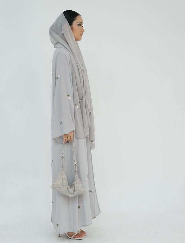 Floral Embroidery Abayas with Hijab 2-Piece Set