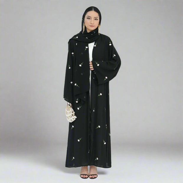 Floral Embroidery Abayas with Hijab 2-Piece Set