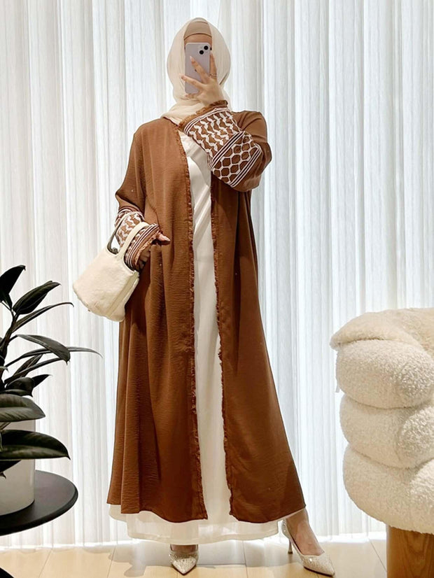 Luxury Cotton Embroidery Tassel Abaya Dress