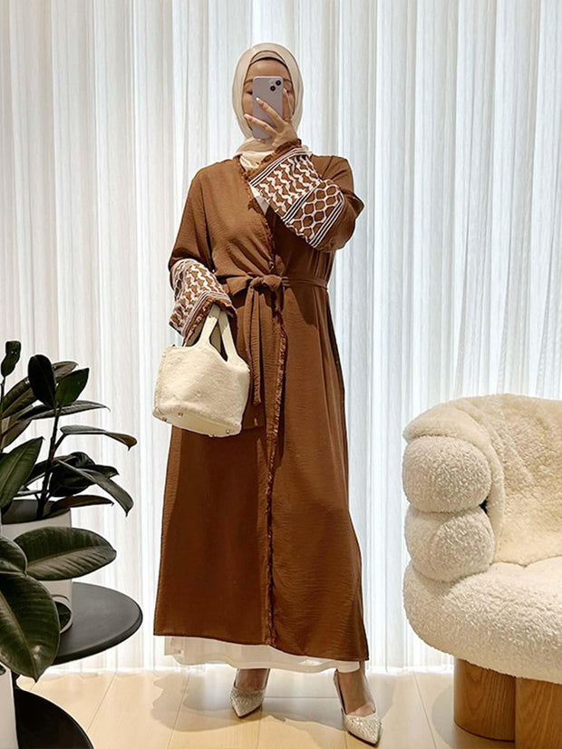 Luxury Cotton Embroidery Tassel Abaya Dress
