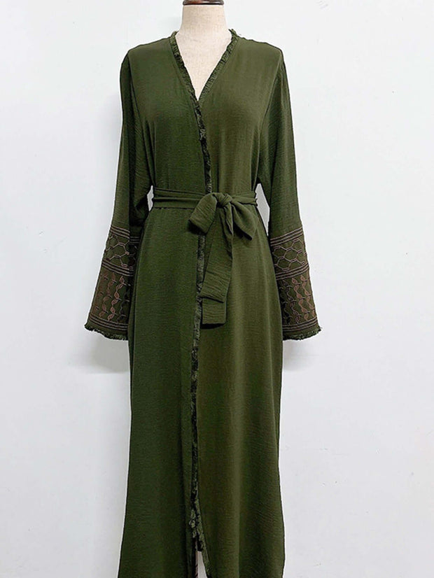 Luxury Cotton Embroidery Tassel Abaya Dress