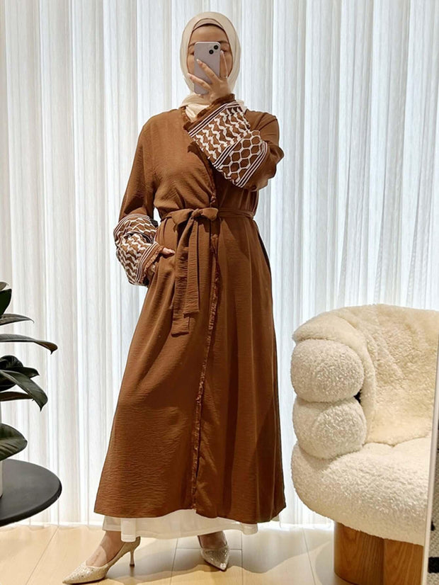 Luxury Cotton Embroidery Tassel Abaya Dress