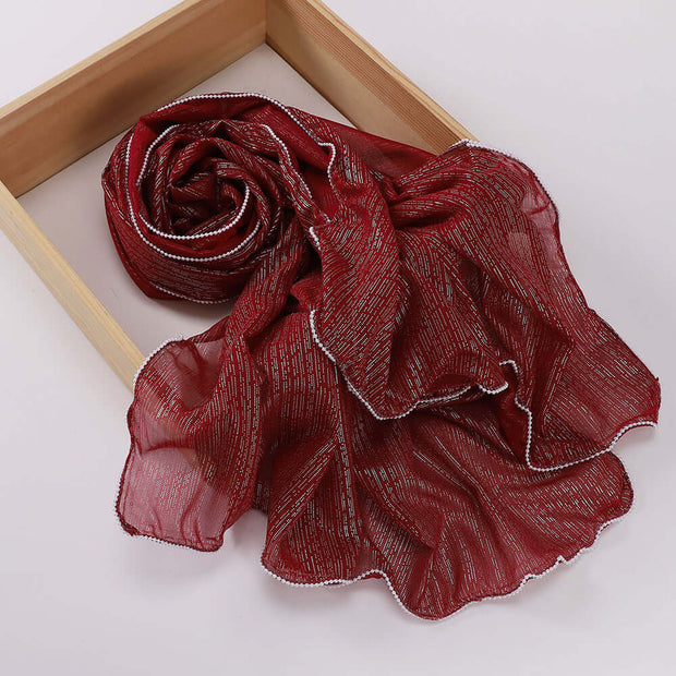 Beaded Chiffon Silver Thread Hijab