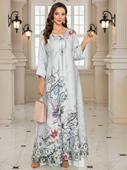 Floral Printed Crystals Embellished Kaftan