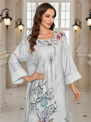 Floral Printed Crystals Embellished Kaftan