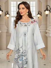 Floral Printed Crystals Embellished Kaftan