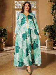 Satin Printed Rhinestone Kaftan Dress
