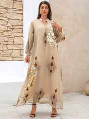 Apricot Floral Sequin Kaftan Dress