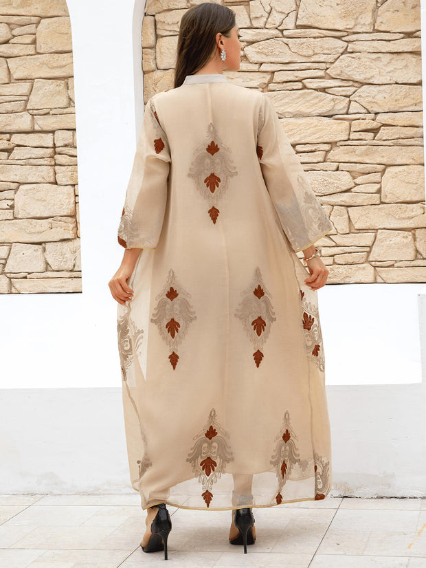 Apricot Floral Sequin Kaftan Dress