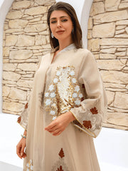 Apricot Floral Sequin Kaftan Dress