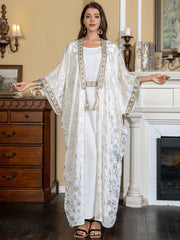 Gold Floral Patterns White Kaftan 2-Piece Set