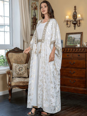 Gold Floral Patterns White Kaftan 2-Piece Set