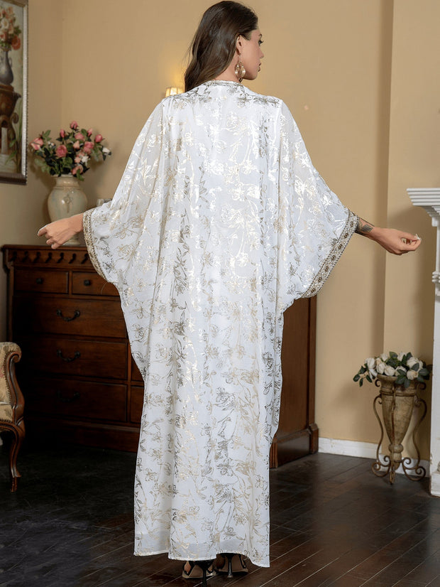 Gold Floral Patterns White Kaftan 2-Piece Set