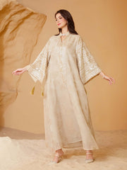 Gold Mesh Embroidered Sequin Kaftan Maxi Dress