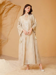 Gold Mesh Embroidered Sequin Kaftan Maxi Dress