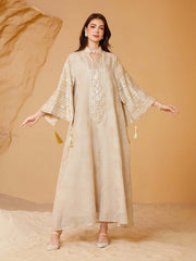 Gold Mesh Embroidered Sequin Kaftan Maxi Dress