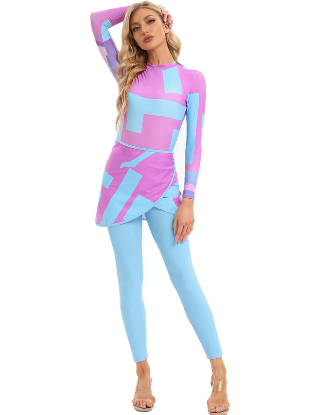 Printed Modest Burkini Swimwear 4-Piece Set – Hydraya
