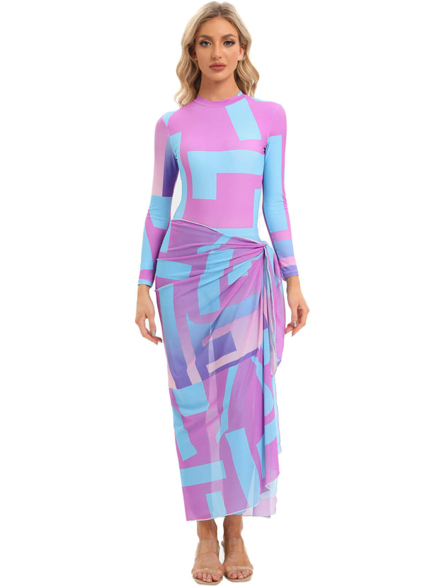 Printed Modest Burkini Swimwear 4-Piece Set – Hydraya