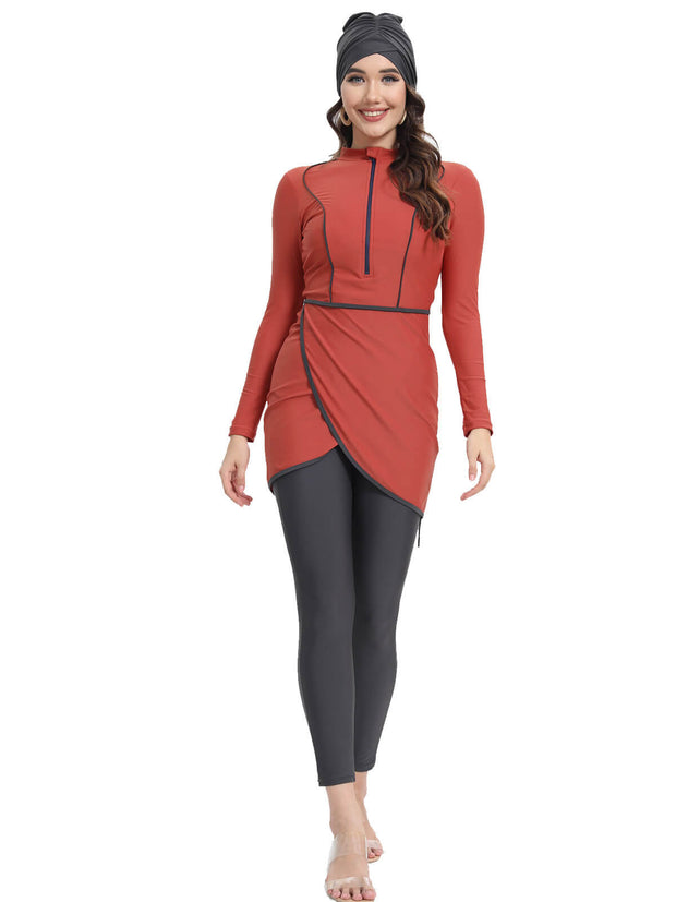 Solid Modest Burkini Swimwear 3-Piece Set – Oceana