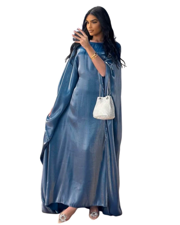 Solid Dark Blue Maxi Butterfly Abaya Dress